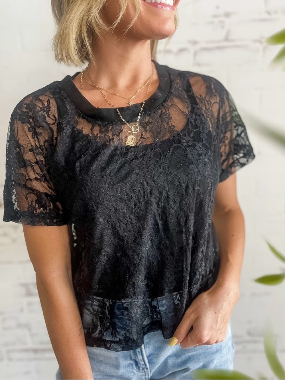 Sheer Black Lace Short Sleeve Blouse